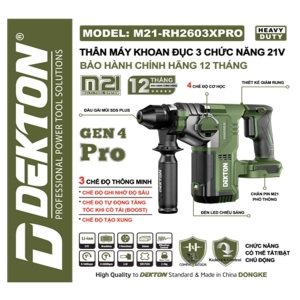 Thân Máy khoan đục 3 chức năng Pin Dekton M21 - RH2603XPRO (chưa pin sạc) Thân Máy khoan đục 3 chức năng Pin Dekton M21 - RH2603XPRO (chưa pin sạc)