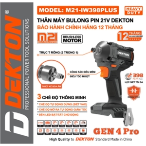 [GIÁ KM 1250K] Máy siết Bulong Dekton M21 - IW 398 PLUS - đầu 1/ 2" - 2 trong 1 (chưa pin sạc)